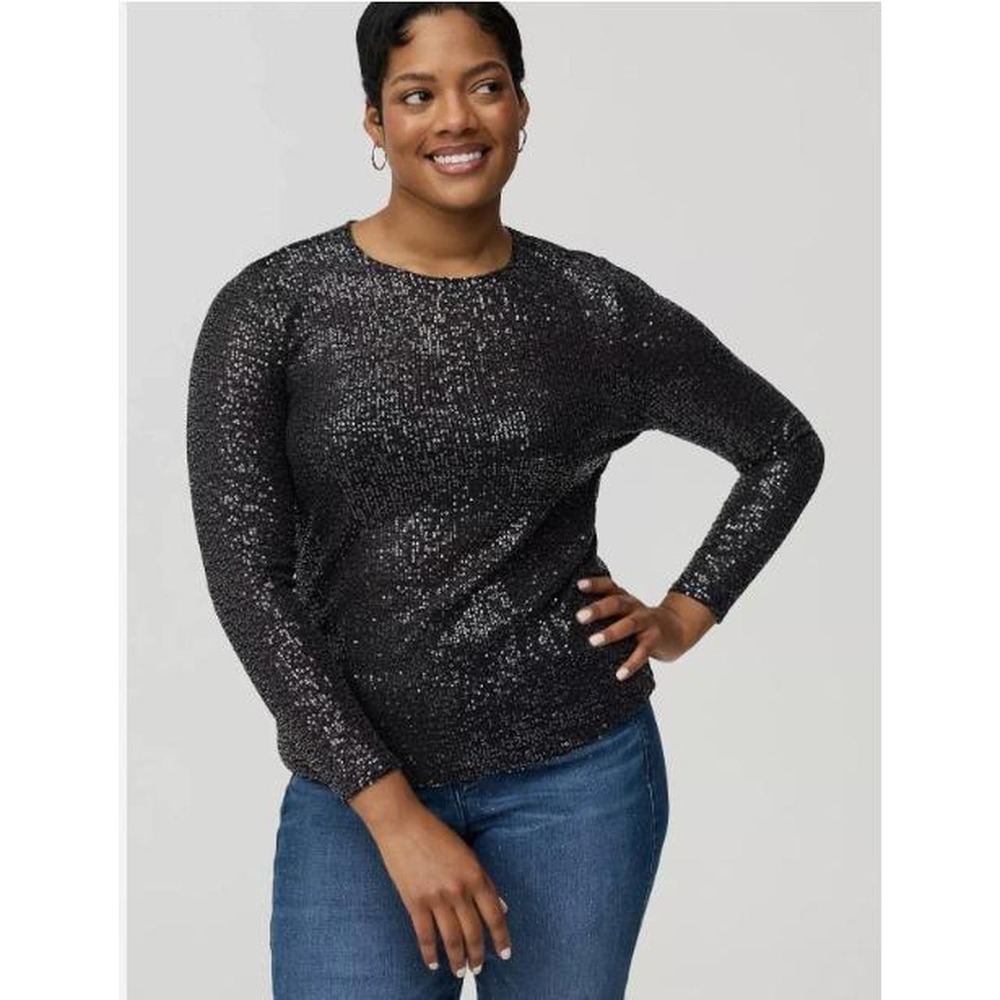 Torrid | Sequin Long Sleeve Top | 2 || Black|